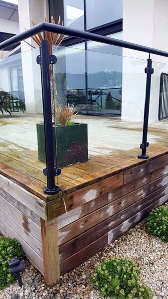 Timber decking with a glass balustrade